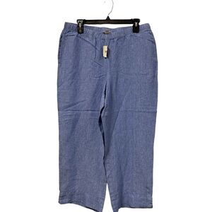 J. Jill Love Linen Crop Pants Womens M Pockets Elastic Waist Cornflower Blue NEW
